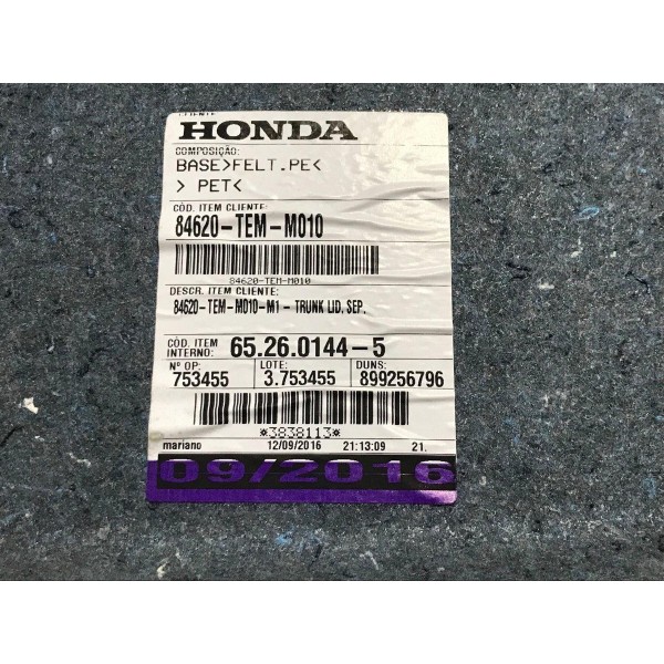 Acabamento Interno Tampa Traseira Direito Civic G10 2017