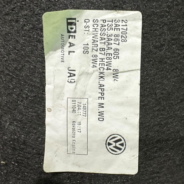 Forro Interno Tampa Porta Malas Vw Passat 2.0 Tsi Turbo 2011 Preto