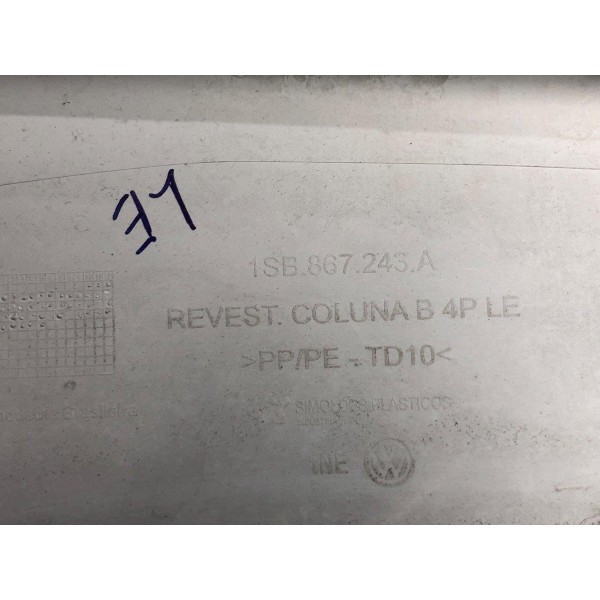 Acabamento Coluna Central Esquerda Vw Up Take 1.0 2018